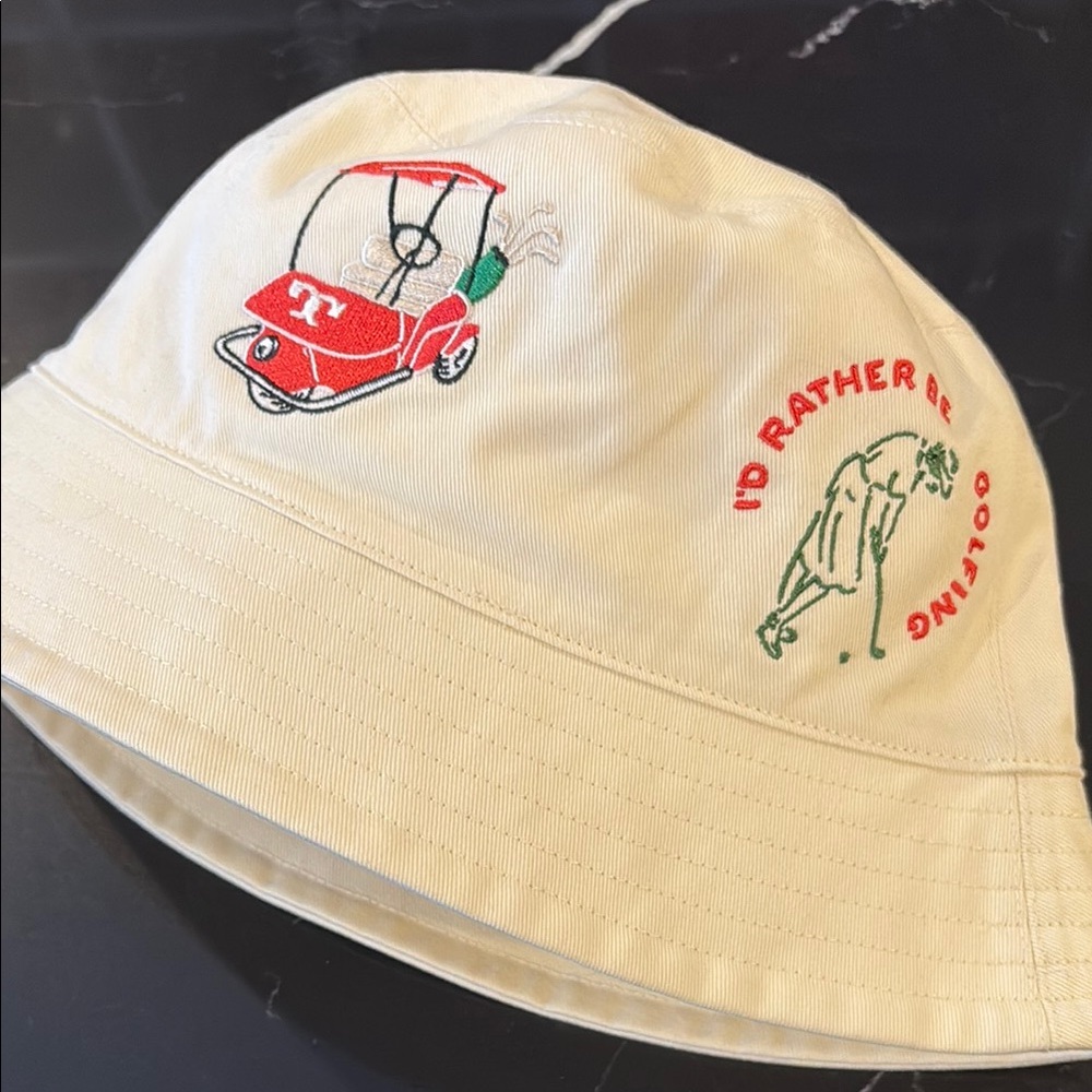 Tory Burch Cream Bucket Hat with Golf Embroidery